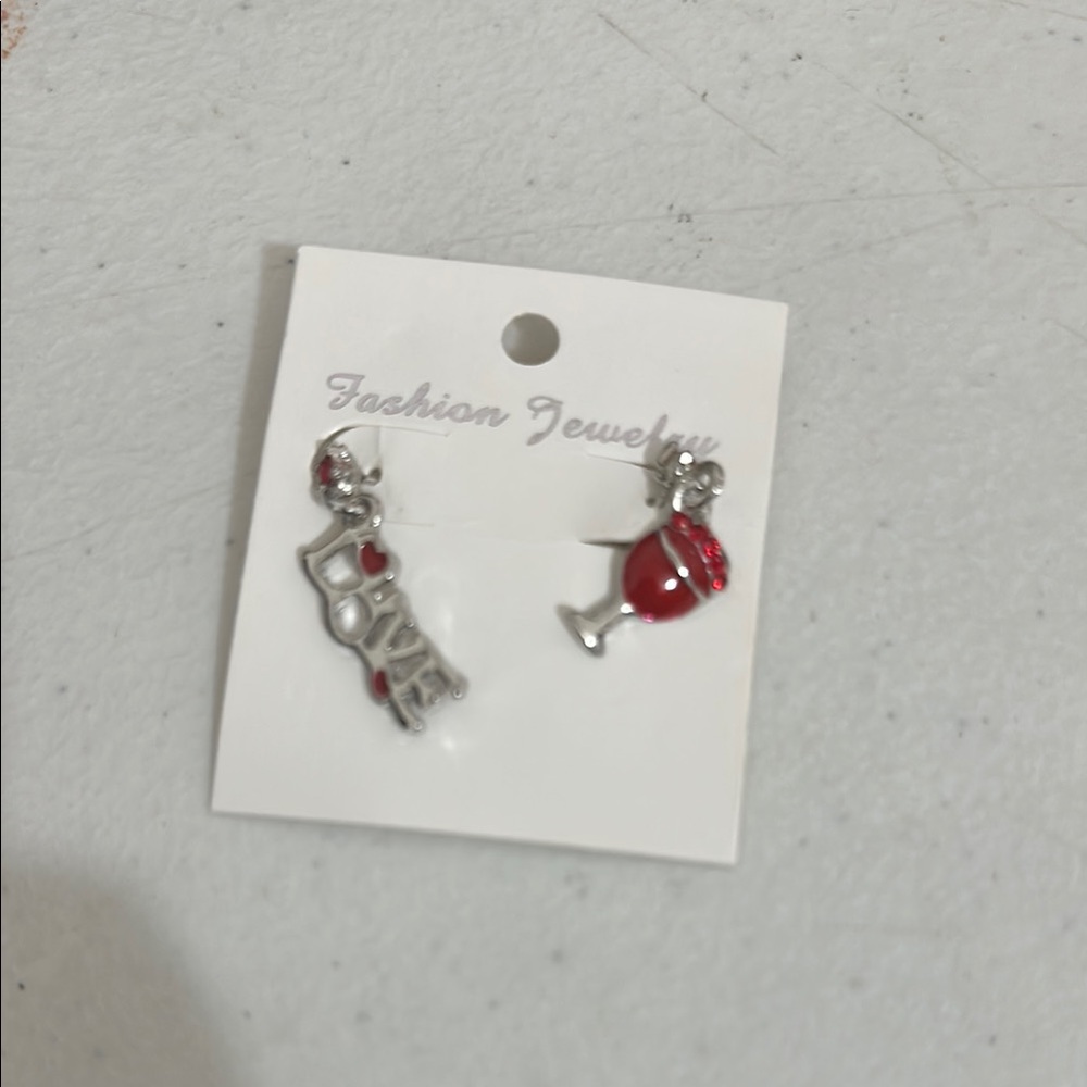 Silver and Red Love Earrings